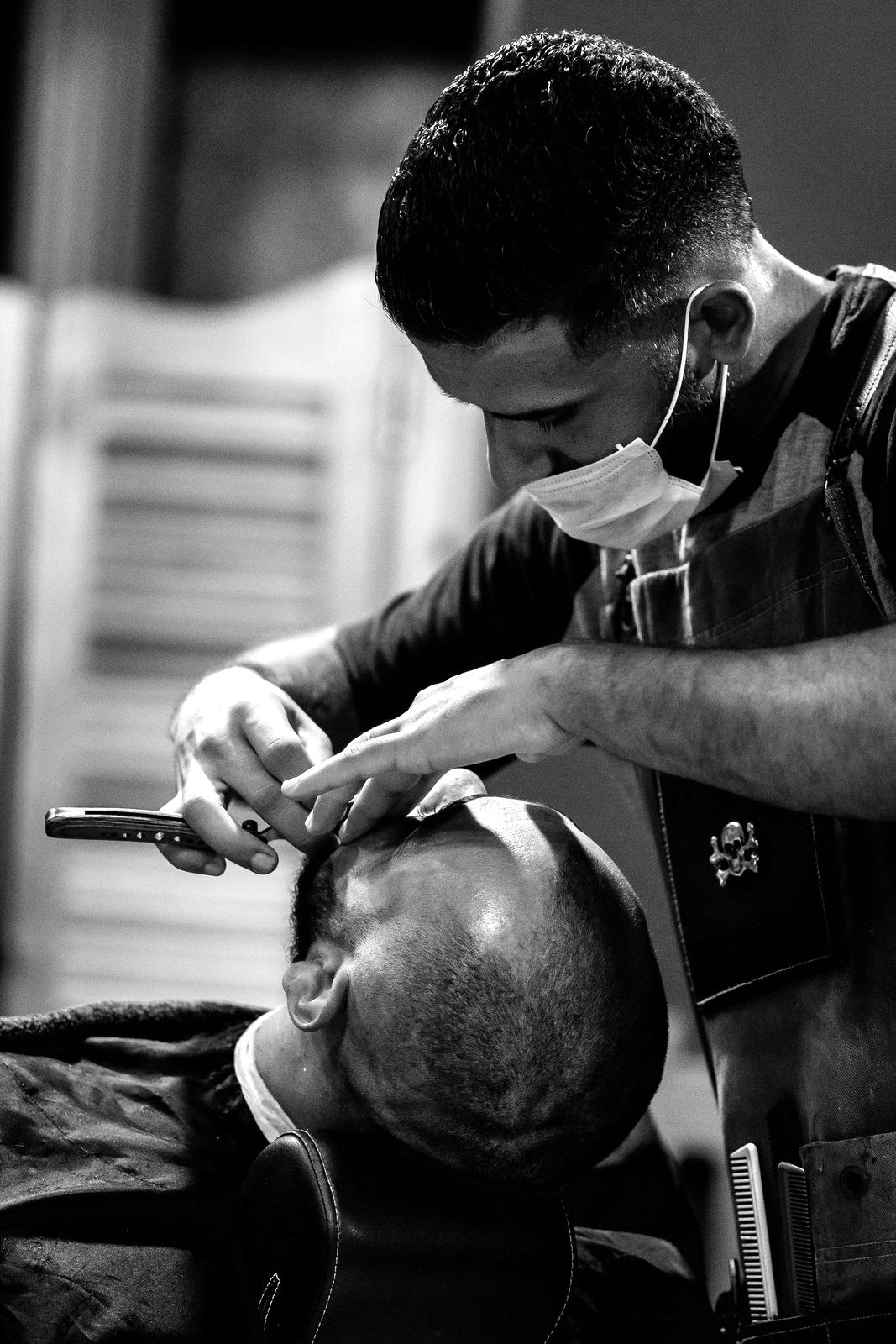 Hot towel shave in progress