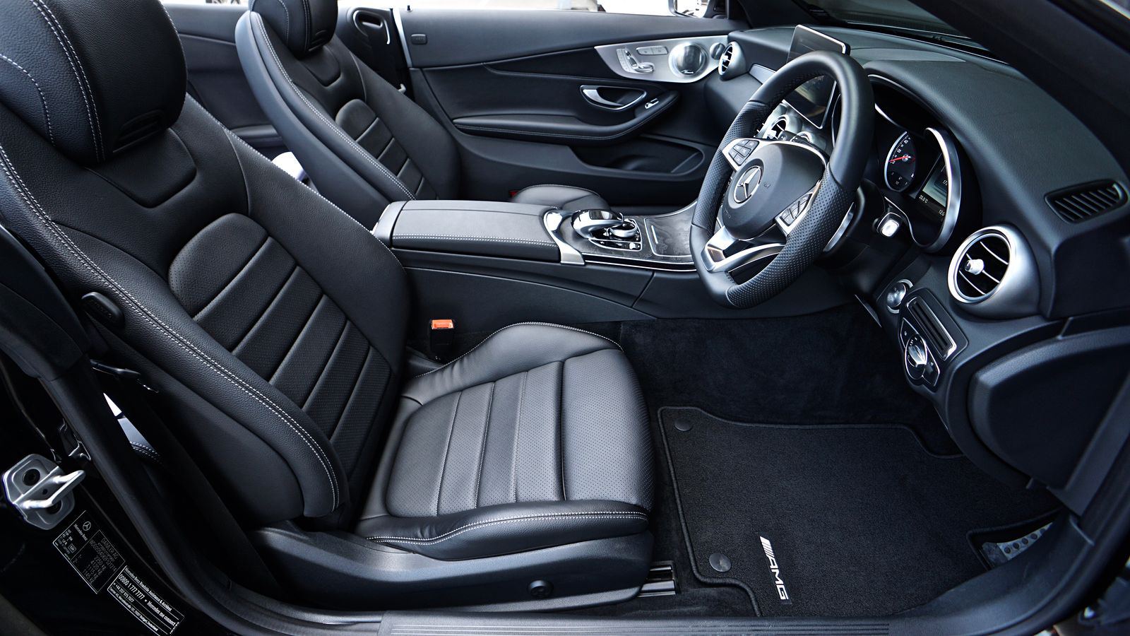 Black leather interior of a Mercedes-AMG