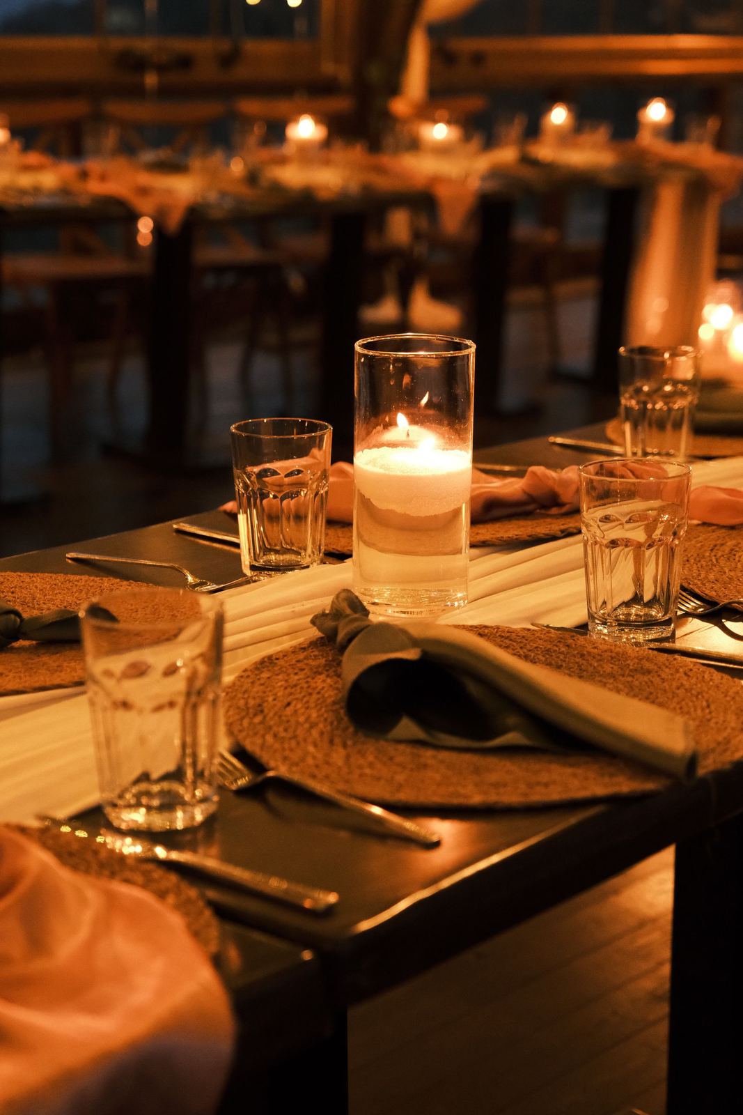 Candlelit tables in the dining room